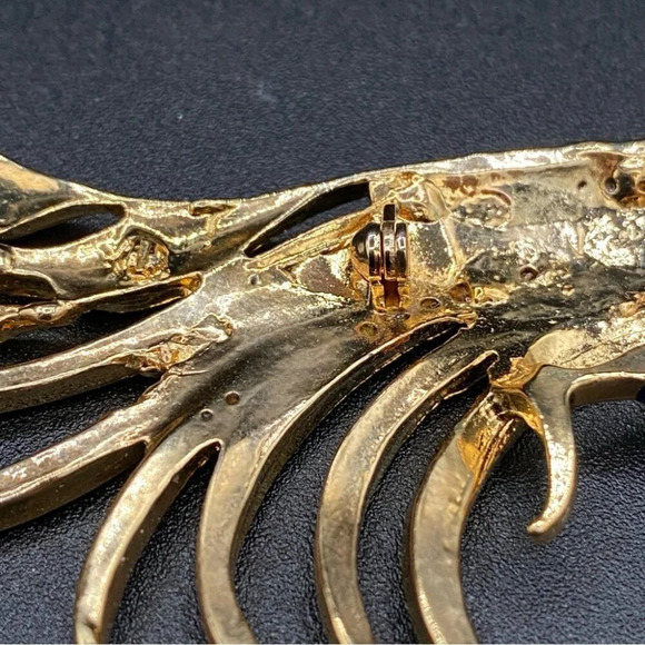 Colorful Bird Brooch In Blue, Red, Green Enamel and Sparkly Rhinestones in Gold - Picture 12 of 16